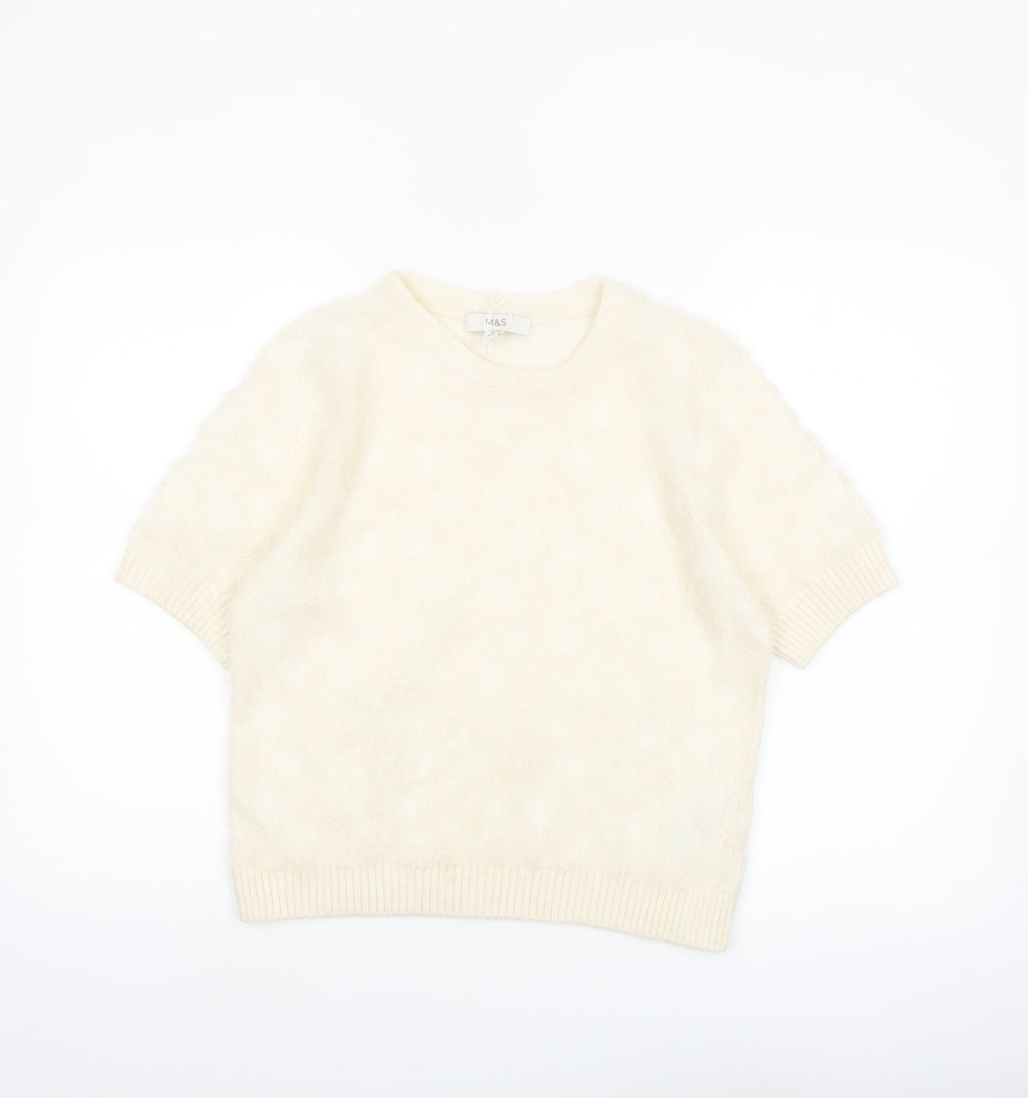 Marks and Spencer Women Ivory Short Sleeve Knit Jumper M