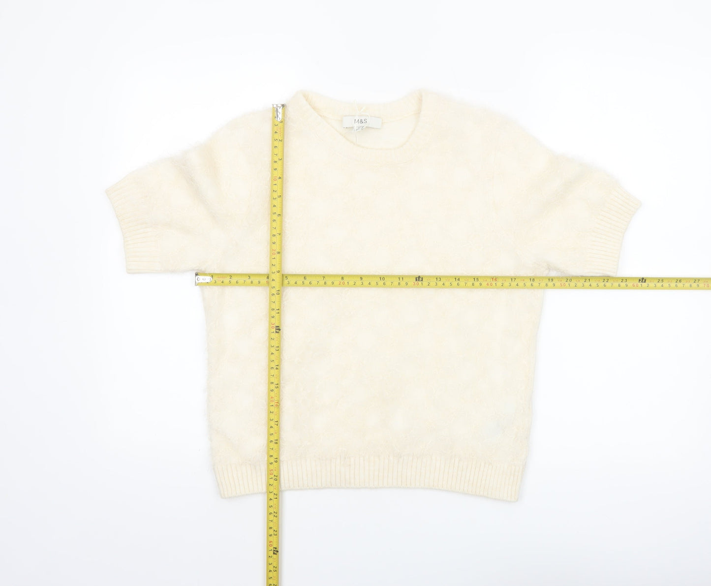 Marks and Spencer Women Ivory Short Sleeve Knit Jumper M