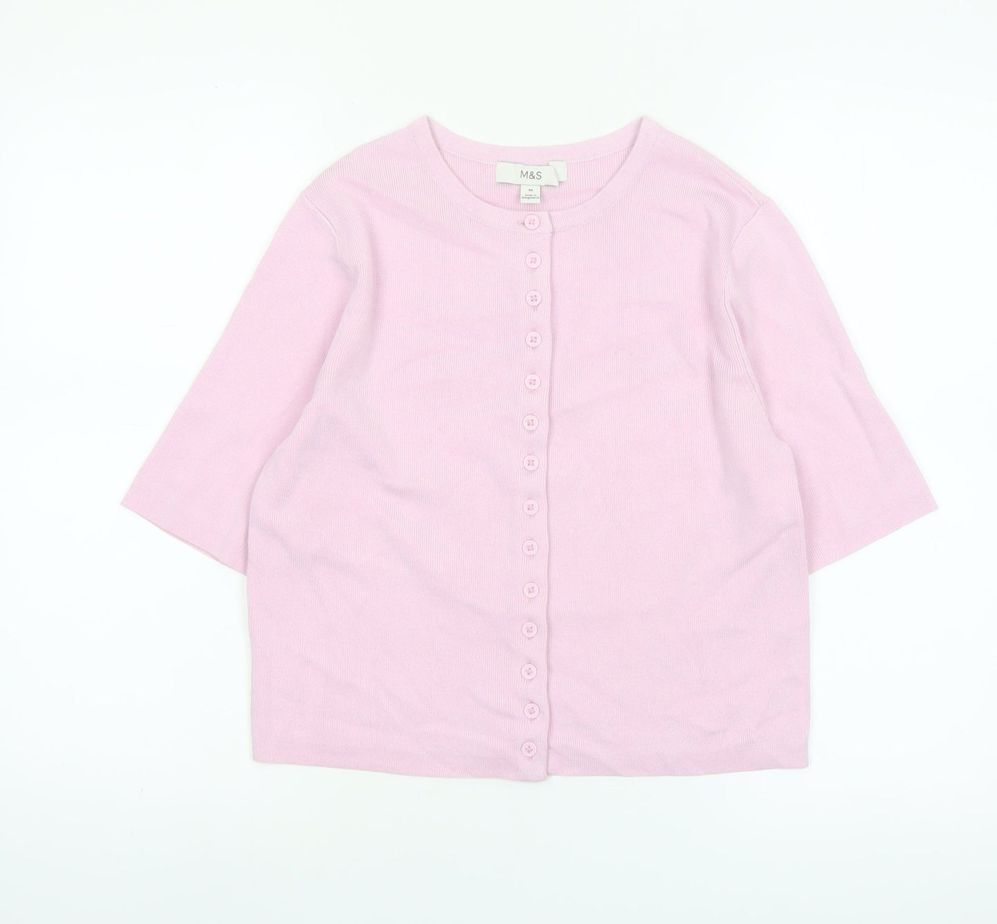 Marks and Spencer Womens Pink Button-Up Knit Top M