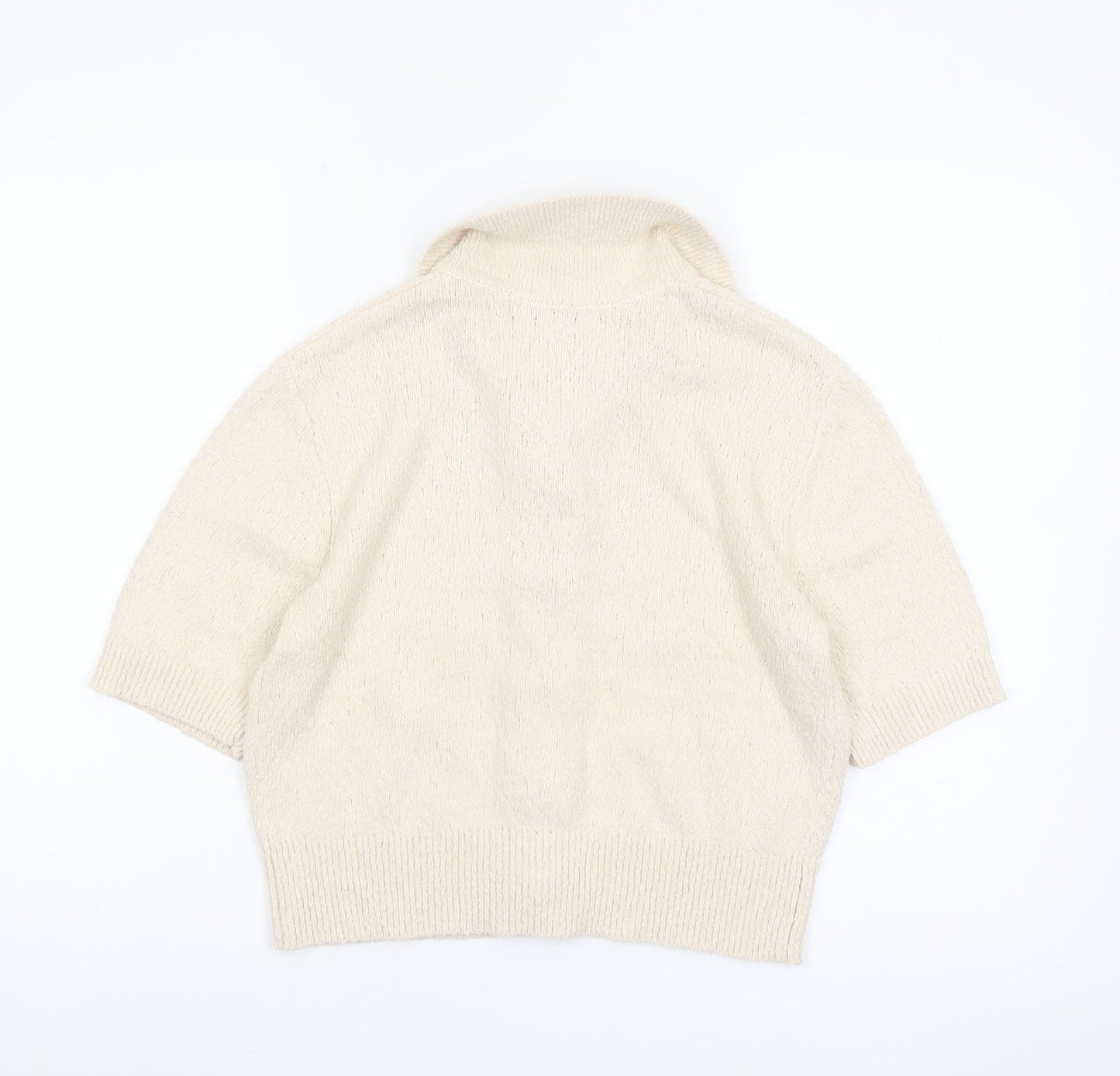 Marks and Spencer Women’s Beige Knit Short Sleeve Collared Button-Up Top Size S