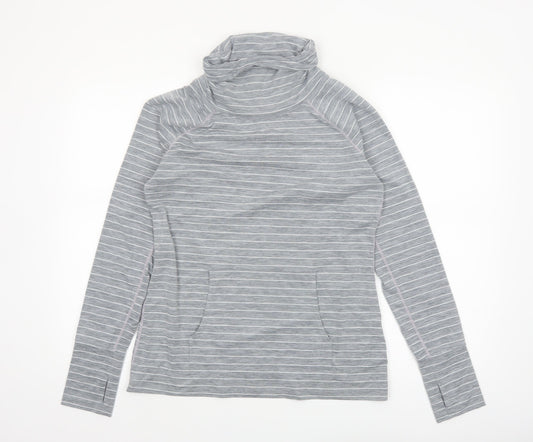 GapFit Women Grey Striped Long Sleeve High Neck Performance Top M