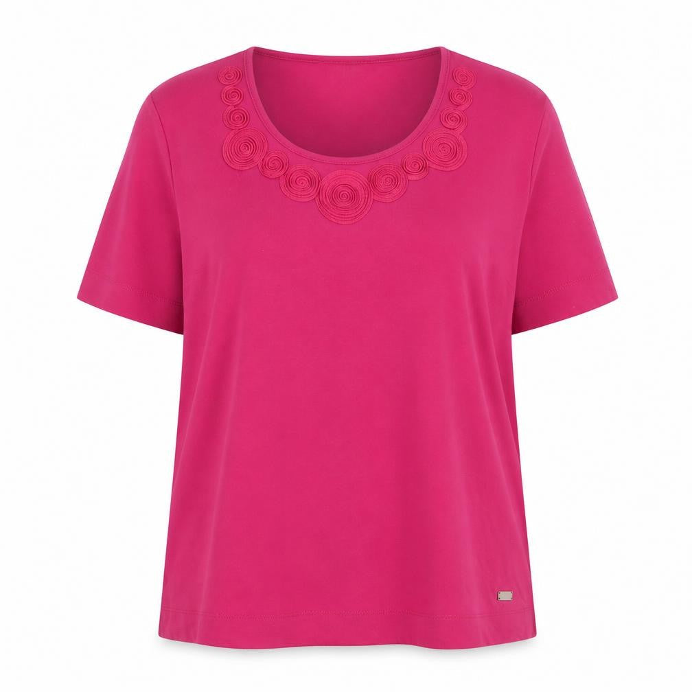 TIGI Womens Pink Short Sleeve Embroidered Round Neck T-Shirt Size 18/20
