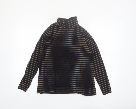 Marks and Spencer Women's Black Striped Roll Neck Long Sleeve Top Size 16