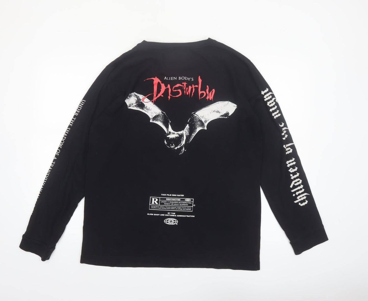 Disturbia Men's Black Gothic Graphic Long Sleeve T-Shirt Size L