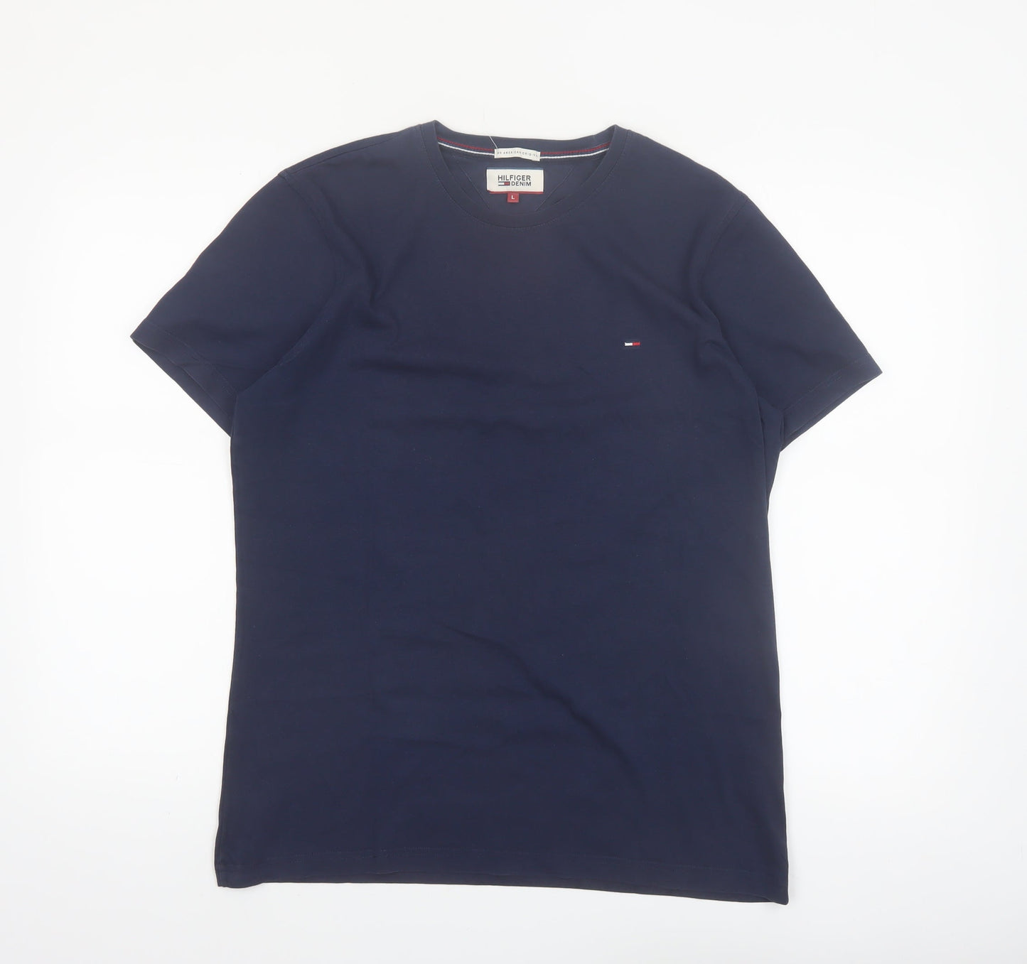 Hilfiger Denim Men's Navy Blue Crew Neck Cotton T-Shirt Size L