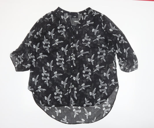 Wallis Women’s Black Bird Print Chiffon Tunic Blouse XL