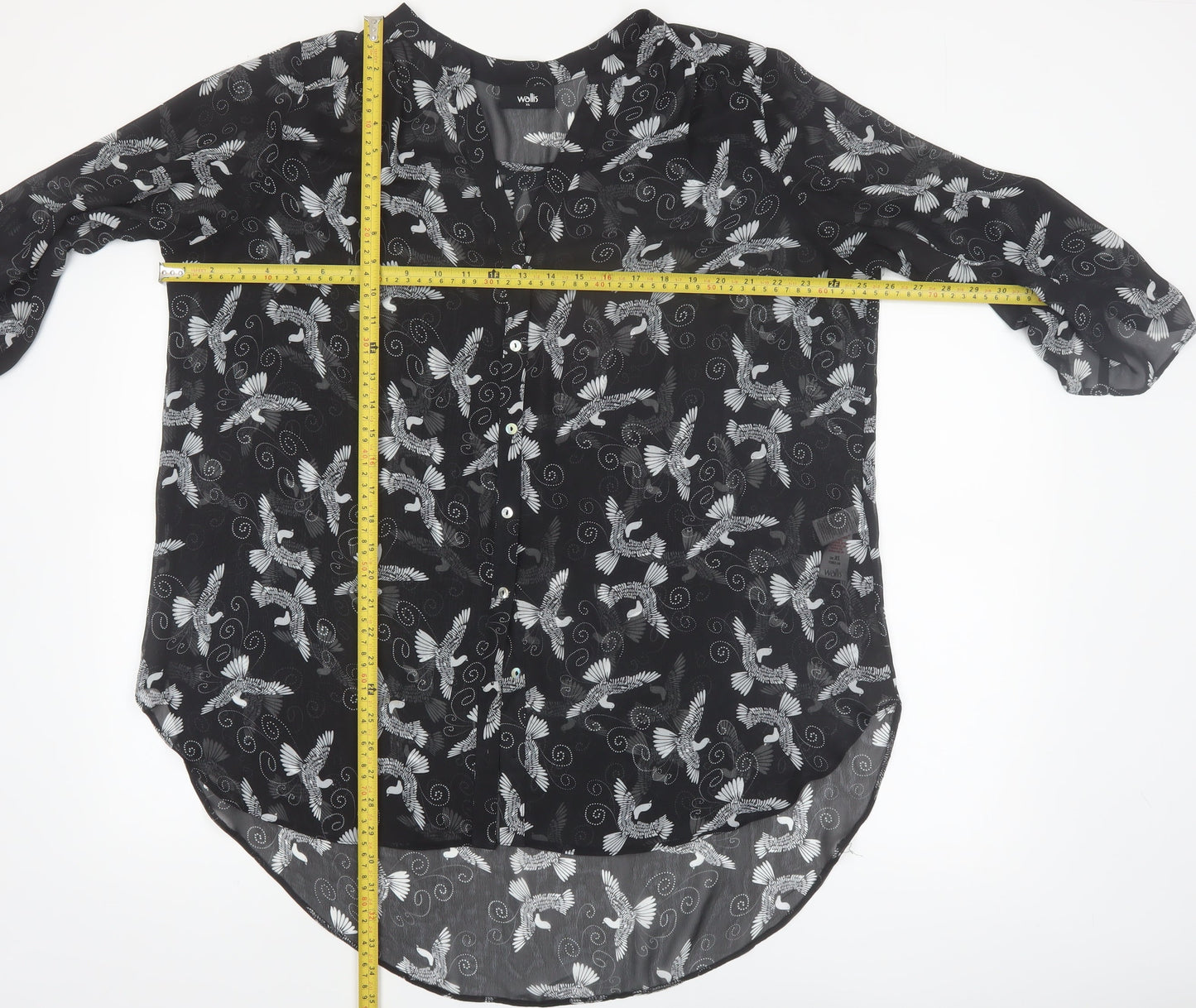 Wallis Women’s Black Bird Print Chiffon Tunic Blouse XL