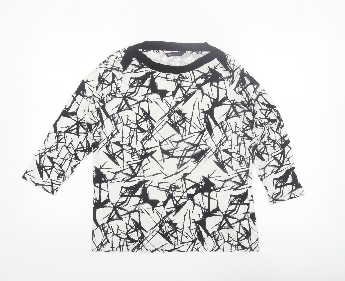 Marks and Spencer Womens Black White Geometric Jersey T-Shirt Size 14