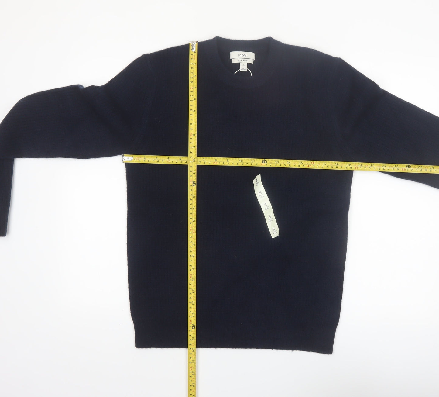 Marks and Spencer Men's Blue Wool Blend Crew Neck Jumper Size S