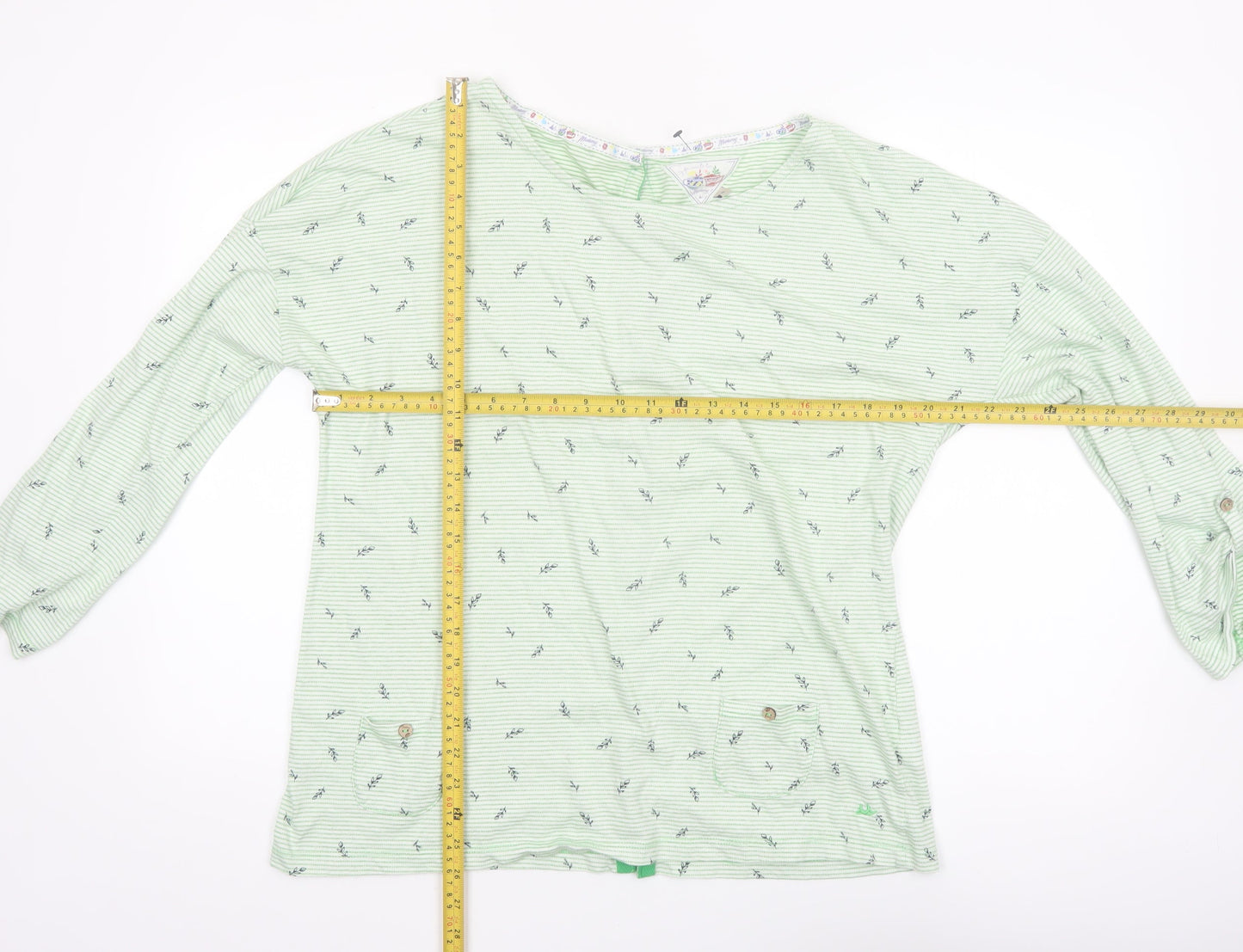 Mantaray Womens Green Striped Cotton Long Sleeve T-Shirt Size 18
