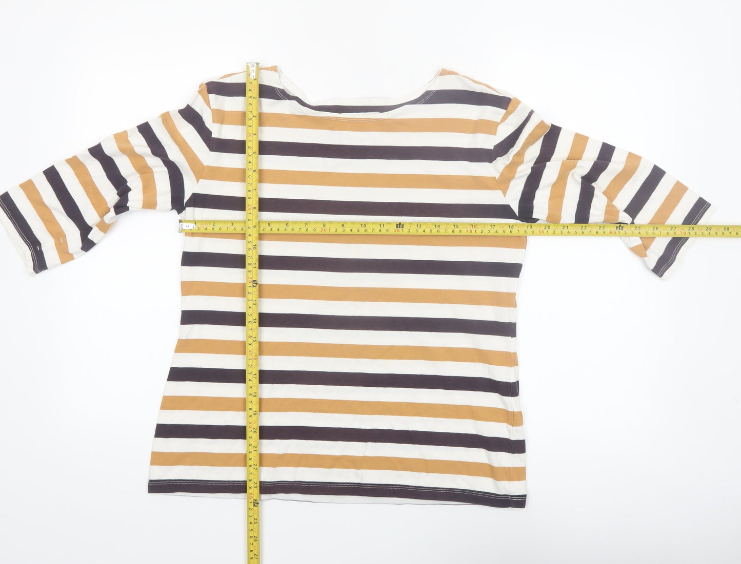 Seasalt Women’s Multicoloured Striped Organic Cotton 3/4 Sleeve T-Shirt Size 14