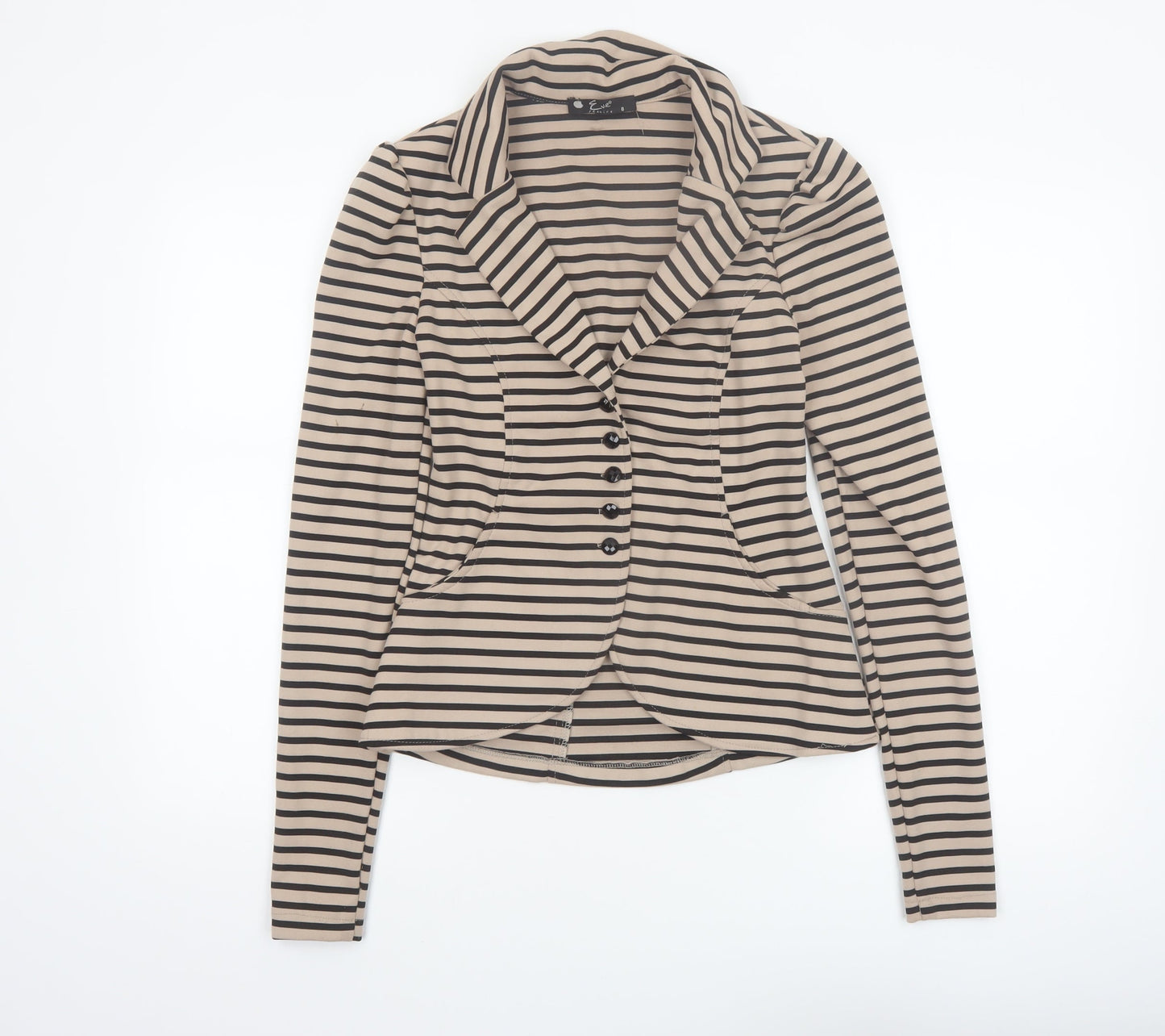 Eve Seduire Womens Beige Striped Slim Fit Blazer Size 8