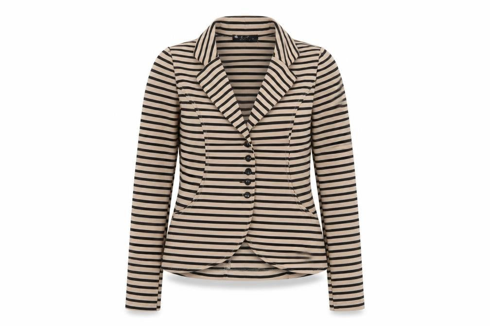 Eve Seduire Womens Beige Striped Slim Fit Blazer Size 8