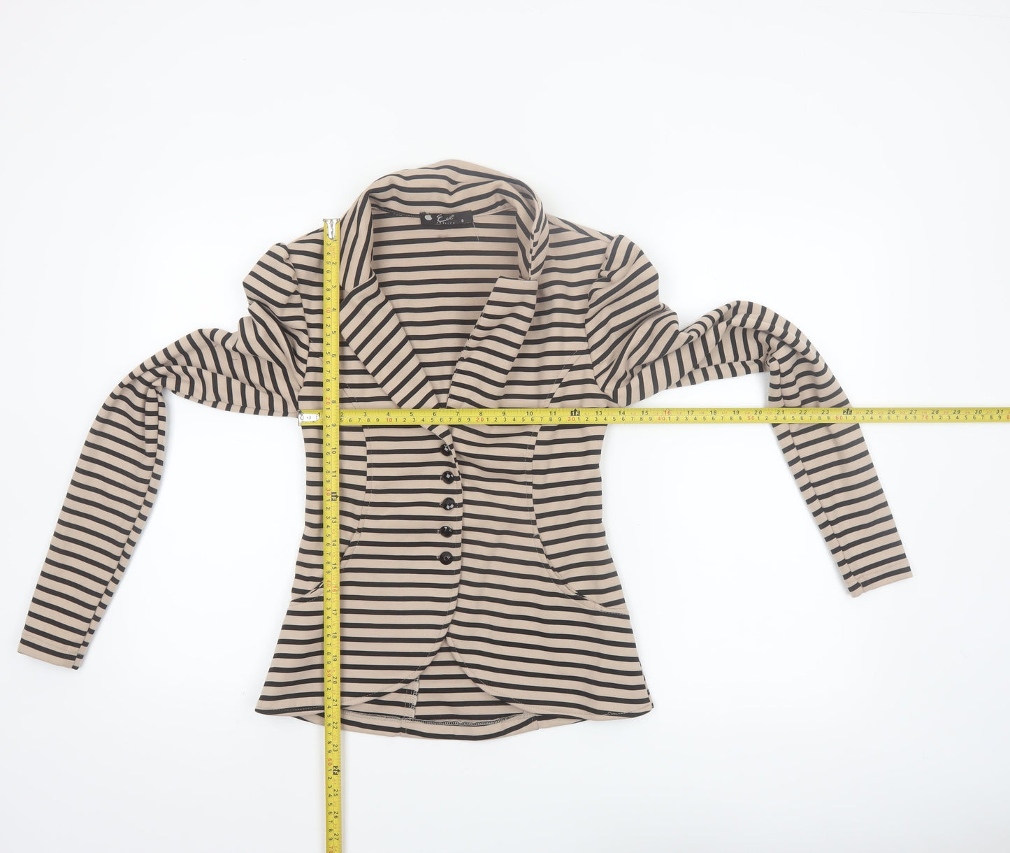 Eve Seduire Womens Beige Striped Slim Fit Blazer Size 8