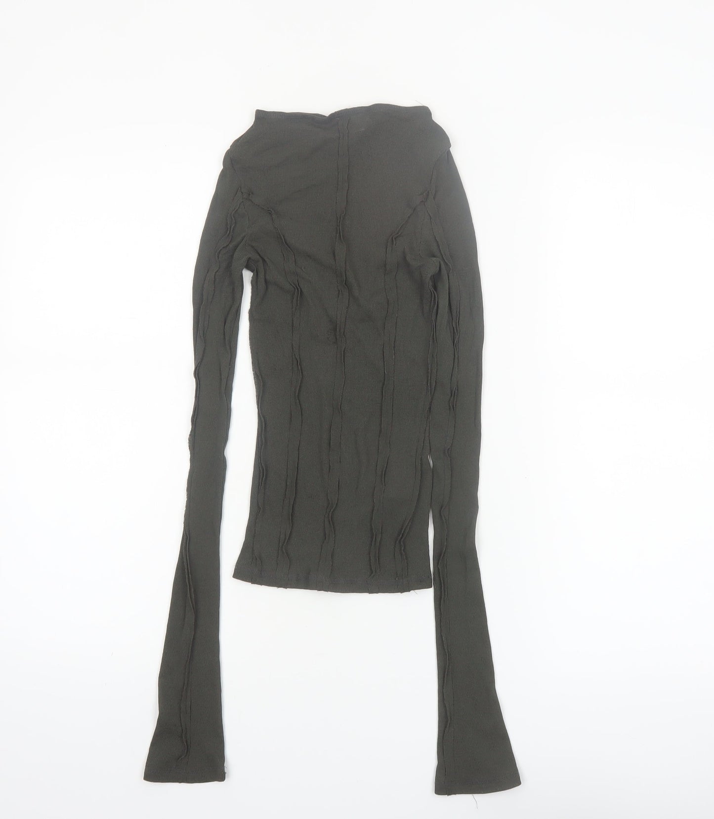 Weekday Womens Green XS Slim Fit Long Sleeve Cotton Top