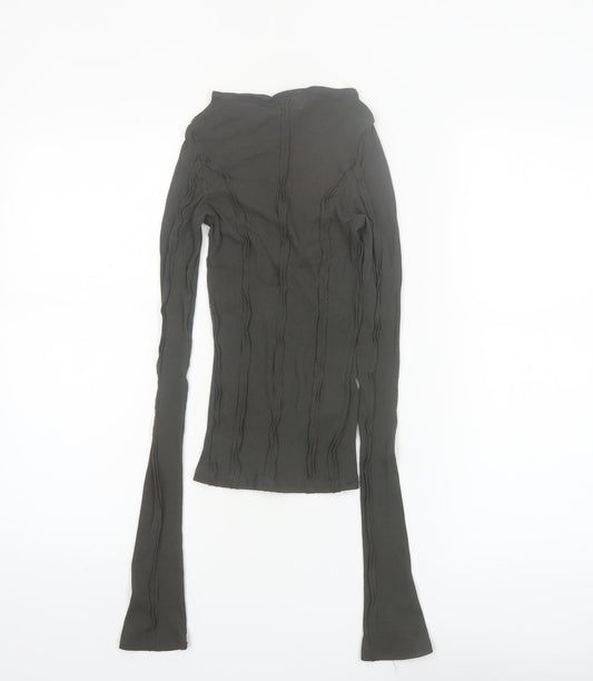 Weekday Womens Green XS Slim Fit Long Sleeve Cotton Top