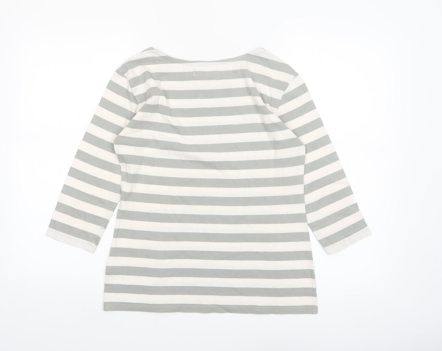 Seasalt Womens Grey Striped Organic Cotton 3/4 Sleeve T-Shirt UK 10