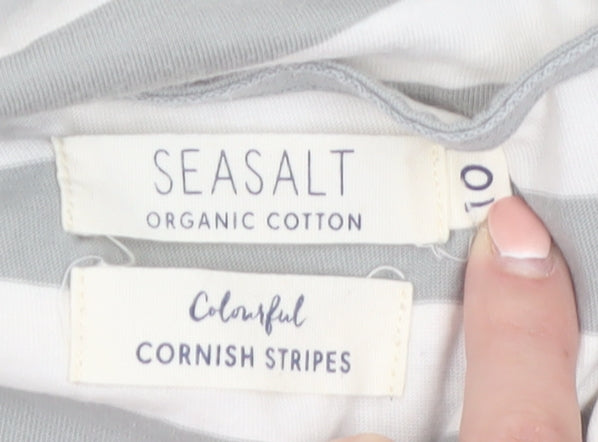 Seasalt Womens Grey Striped Organic Cotton 3/4 Sleeve T-Shirt UK 10