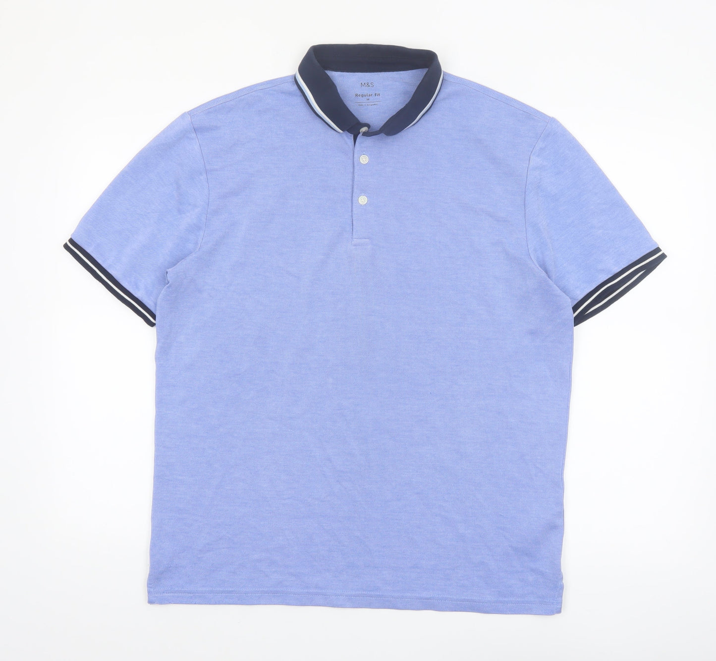 Marks and Spencer Men's Blue Regular Fit Polo Shirt Size M