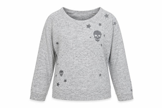 P.J. Salvage Women's Grey Skull Star Jersey Long Sleeve Top Size 10