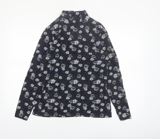 Marks and Spencer Women Black Floral Roll Neck Long Sleeve Jersey Top Size 16