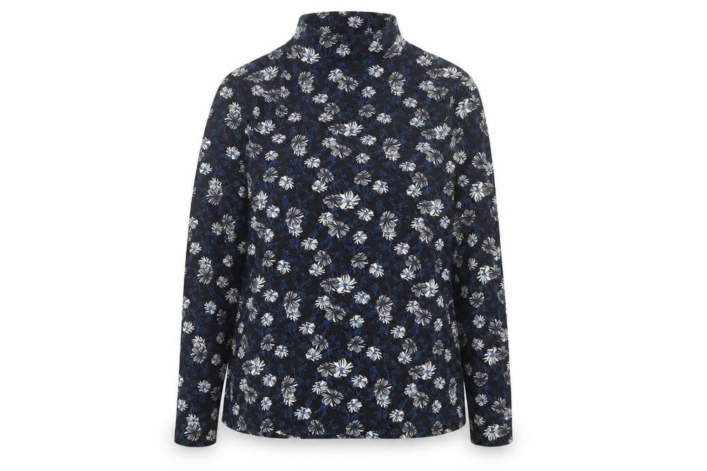 Marks & Spencer Women Black Floral Roll Neck Long Sleeve Jersey Top Size 16
