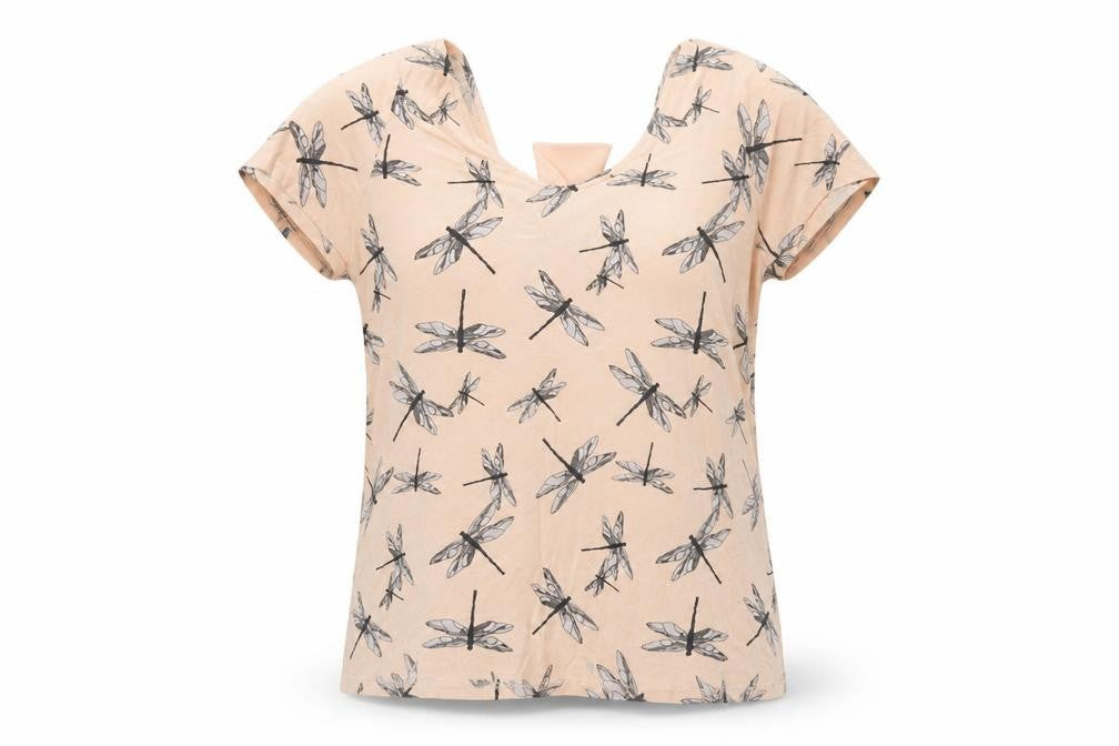 Next Women’s Beige Dragonfly Print Bow Back Viscose T-Shirt Size 16