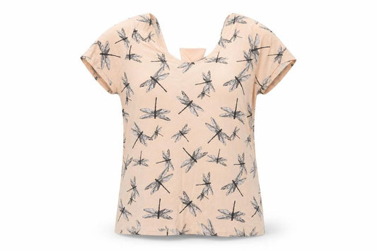 Next Women’s Beige Dragonfly Print Bow Back Viscose T-Shirt Size 16