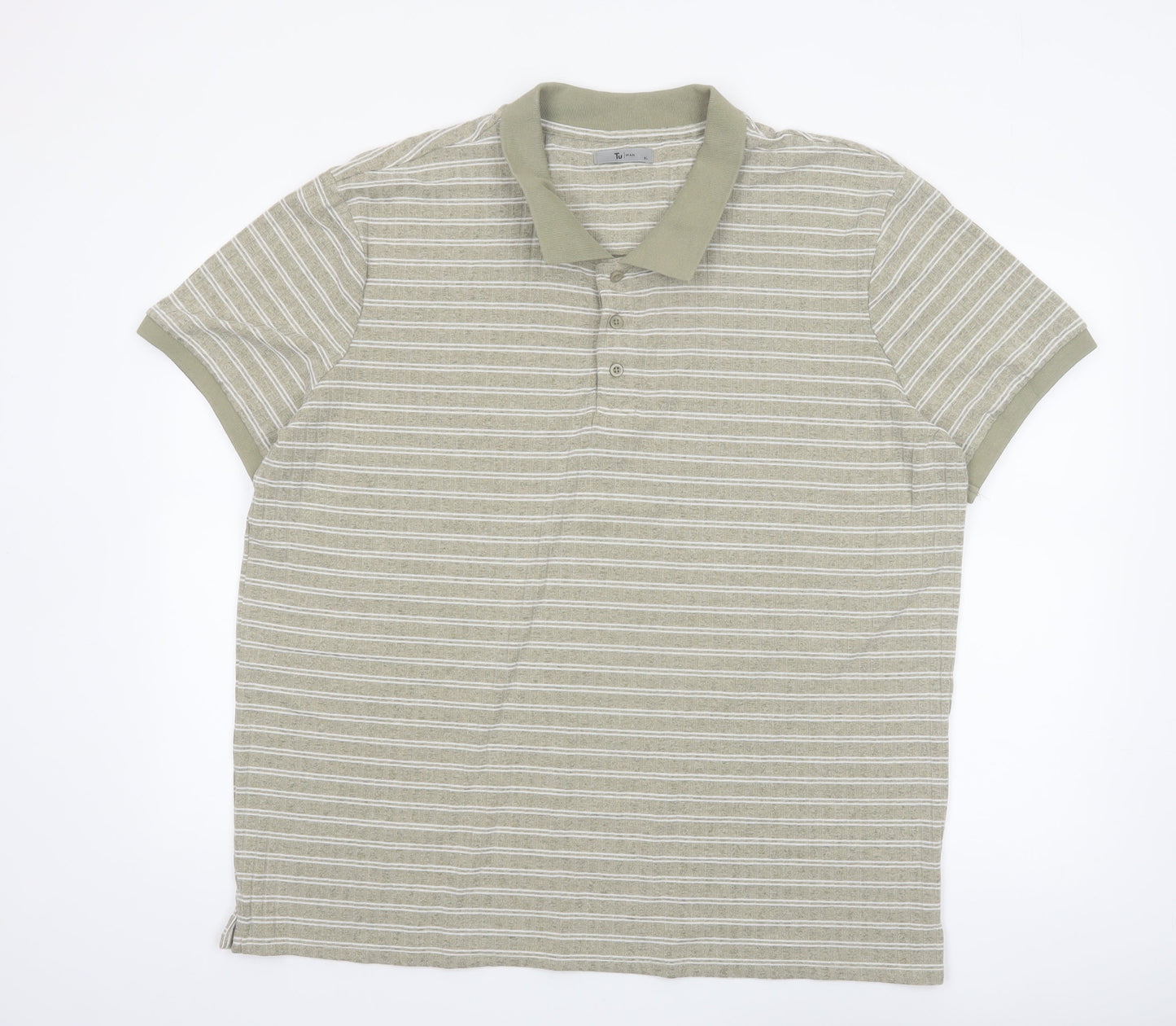 Tu Mens Beige Striped Polo Shirt XL Classic Fit