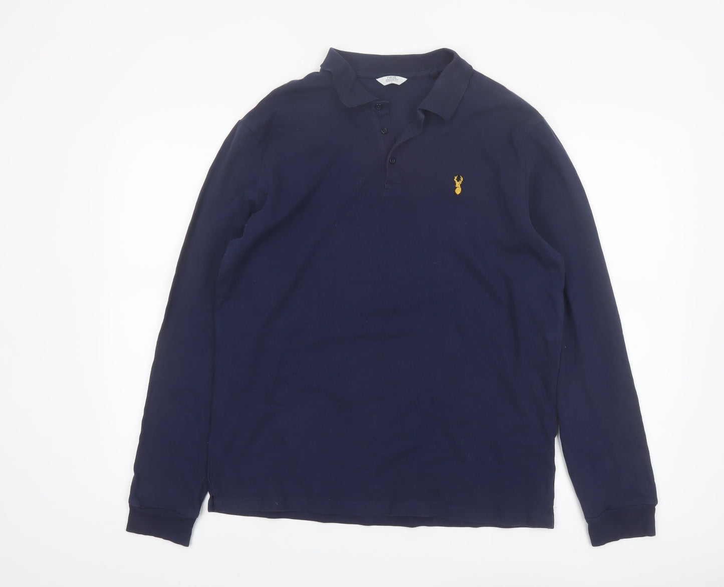 Next Men’s Blue Long Sleeve Stretch Polo Shirt Size L