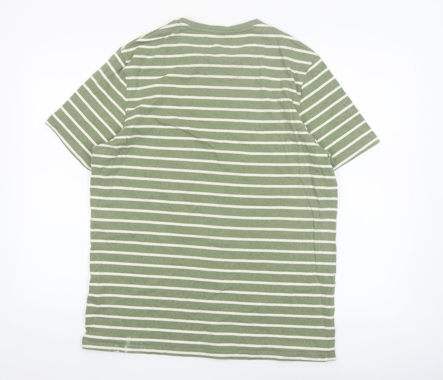 Folk Men’s Green White Striped Crew Neck Cotton T-Shirt Size L