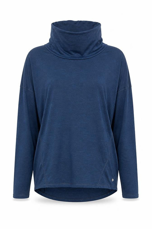 Apana Women Blue Long Sleeve High Neck Stretch Top Size M