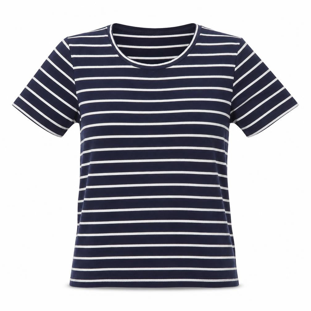 Warehouse Women Blue Striped Crew Neck Short Sleeve T-Shirt Size 10
