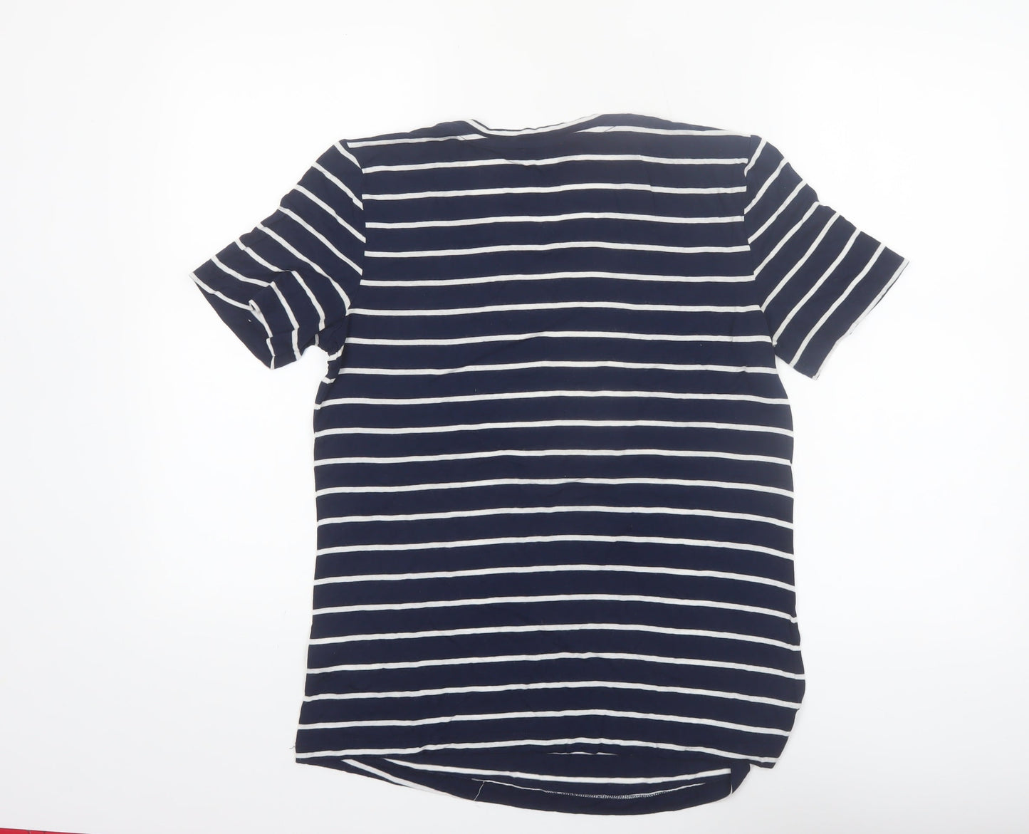 Warehouse Women Blue Striped Crew Neck Short Sleeve T-Shirt Size 10
