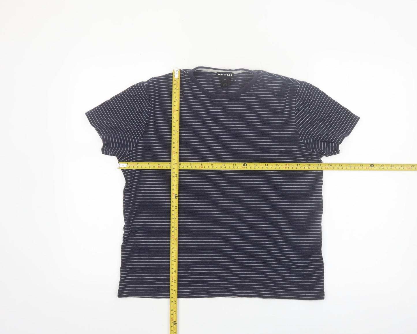 Whistles Women's Blue Striped Cotton T-Shirt XS Short Sleeve