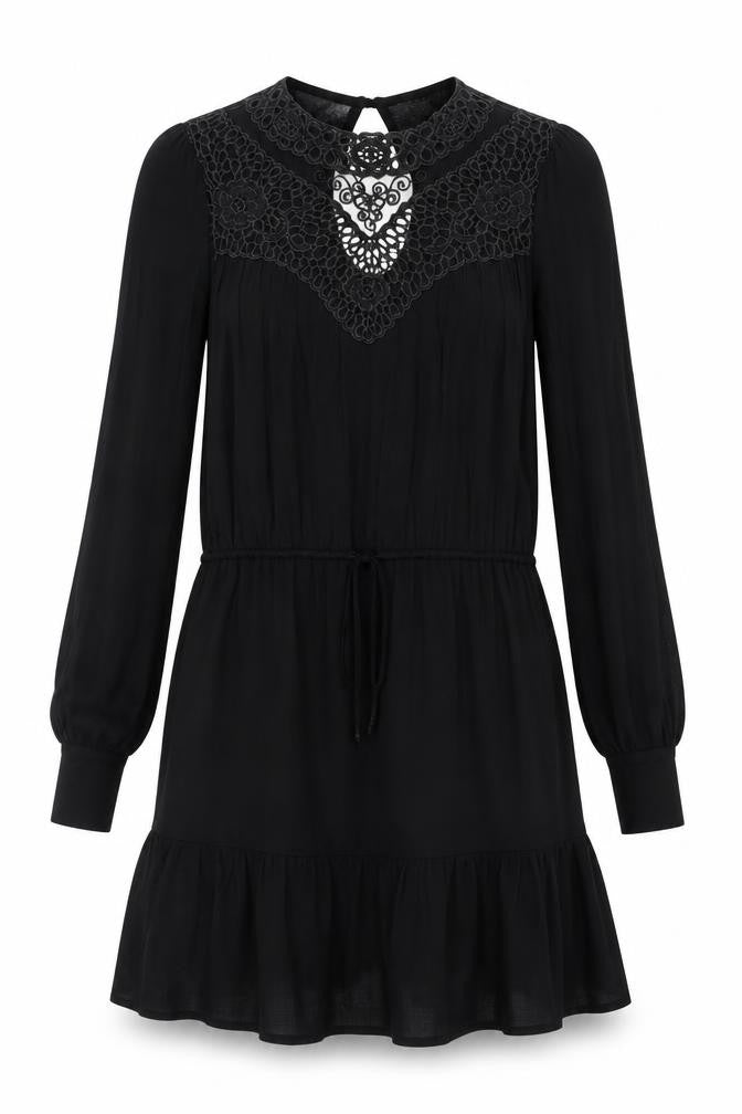 Warehouse Women’s Black Crochet Detail Long Sleeve Short Dress Size 6