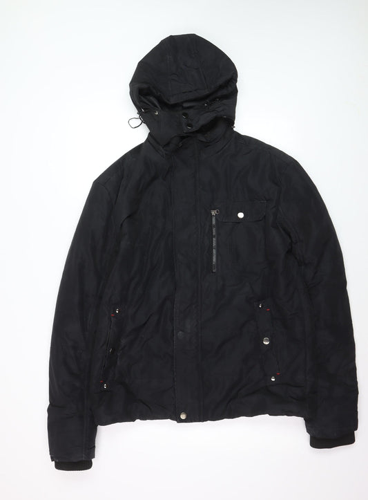 Seven Lemon Men’s Black Hooded Puffer Jacket L Winter Casual