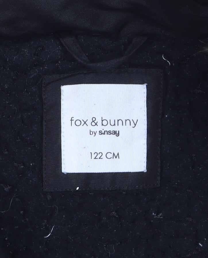 Fox & Bunny by Sinsay Boys Black Faux Fur Hooded Parka Coat 6-7 Years