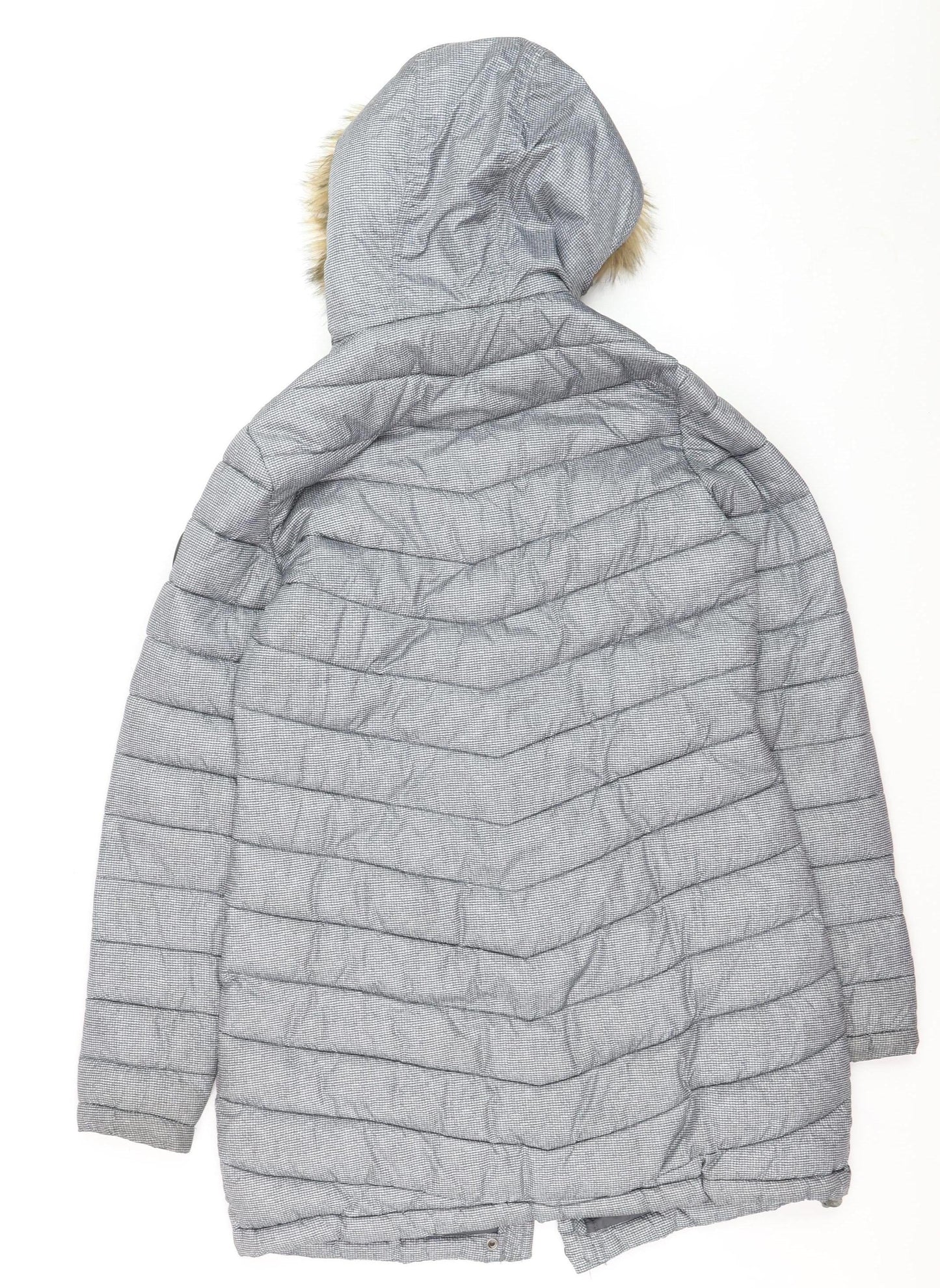 Superdry Women Grey Faux Fur Hooded Long Puffer Coat Size 12