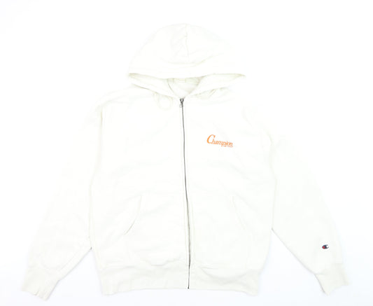 Champion Men's White Full Zip Hoodie Size L Logo Fleece Sweatshirt