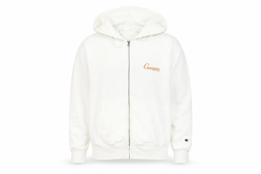 Champion Men's White Full Zip Hoodie Size L Logo Fleece Sweatshirt