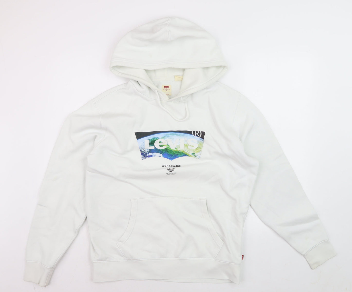 Levi's Men's White Pullover Hoodie Size M Graphic Logo Fleece