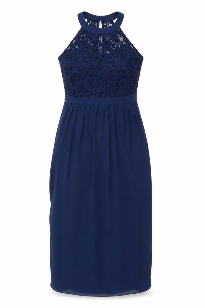 Lipsy Women’s Blue Lace Halter Knee Length Bodycon Dress UK 10