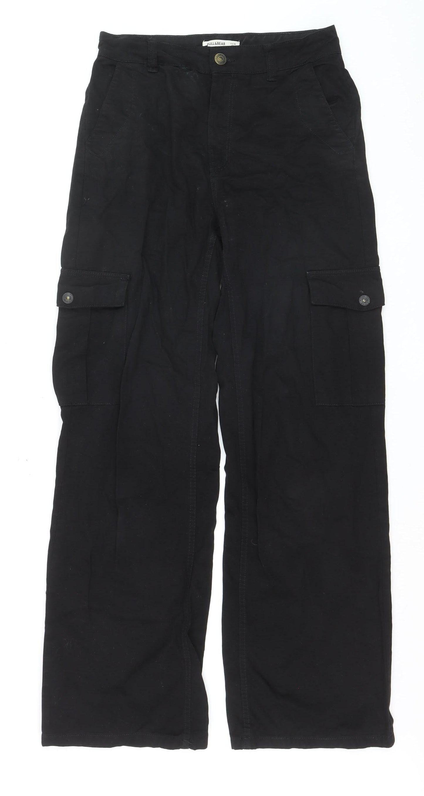 Pull & Bear Men's Black Cargo Trousers Size S Regular Cotton