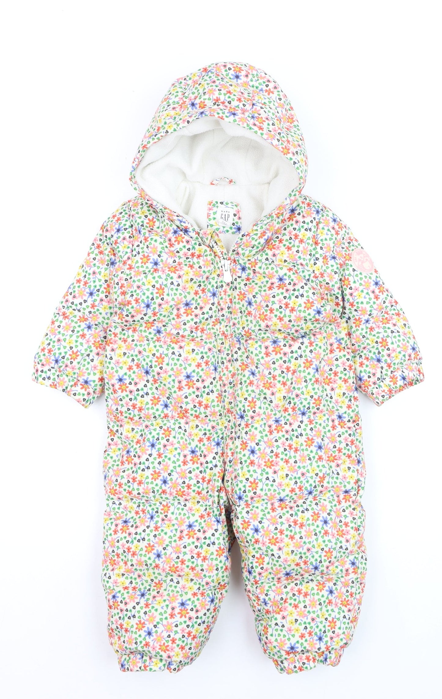 Baby GAP Unisex Multicoloured Floral Puffer Snowsuit 12-18 Months Hooded Winter Outerwear