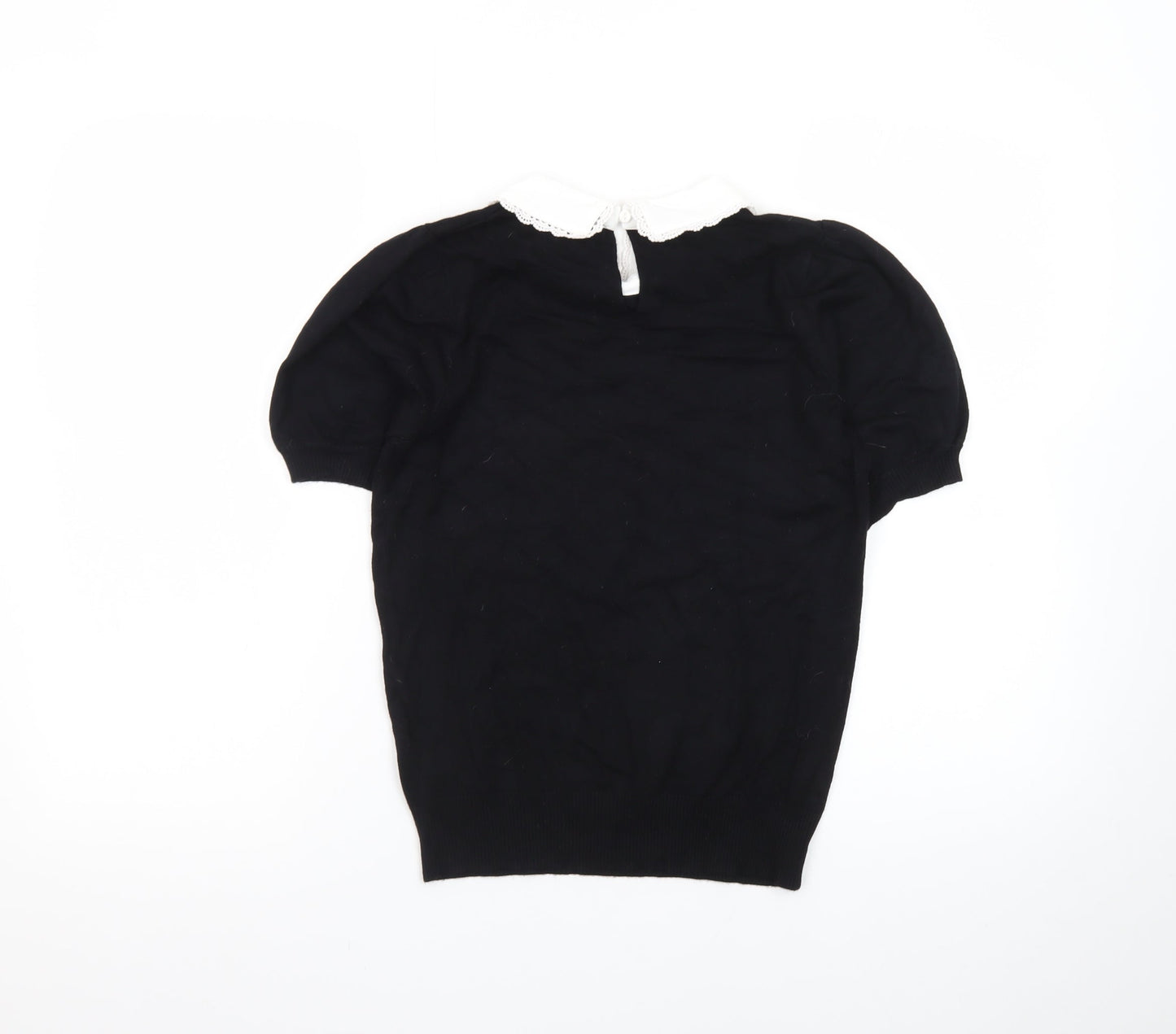 Nobody's Child Women's Black Collared Short Sleeve Knit Blouse Size 10