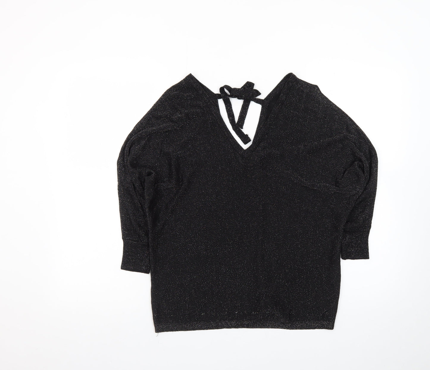 Next Women’s Black Glitter V-Neck Cropped Knit Blouse Size 12