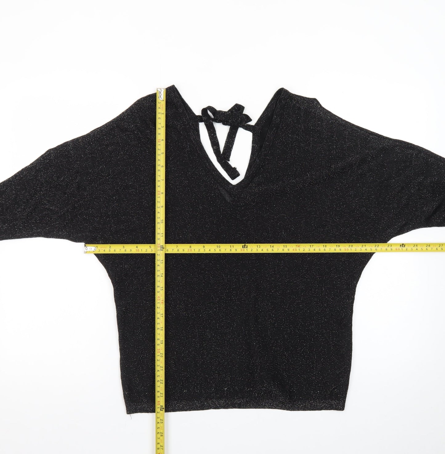 Next Women’s Black Glitter V-Neck Cropped Knit Blouse Size 12