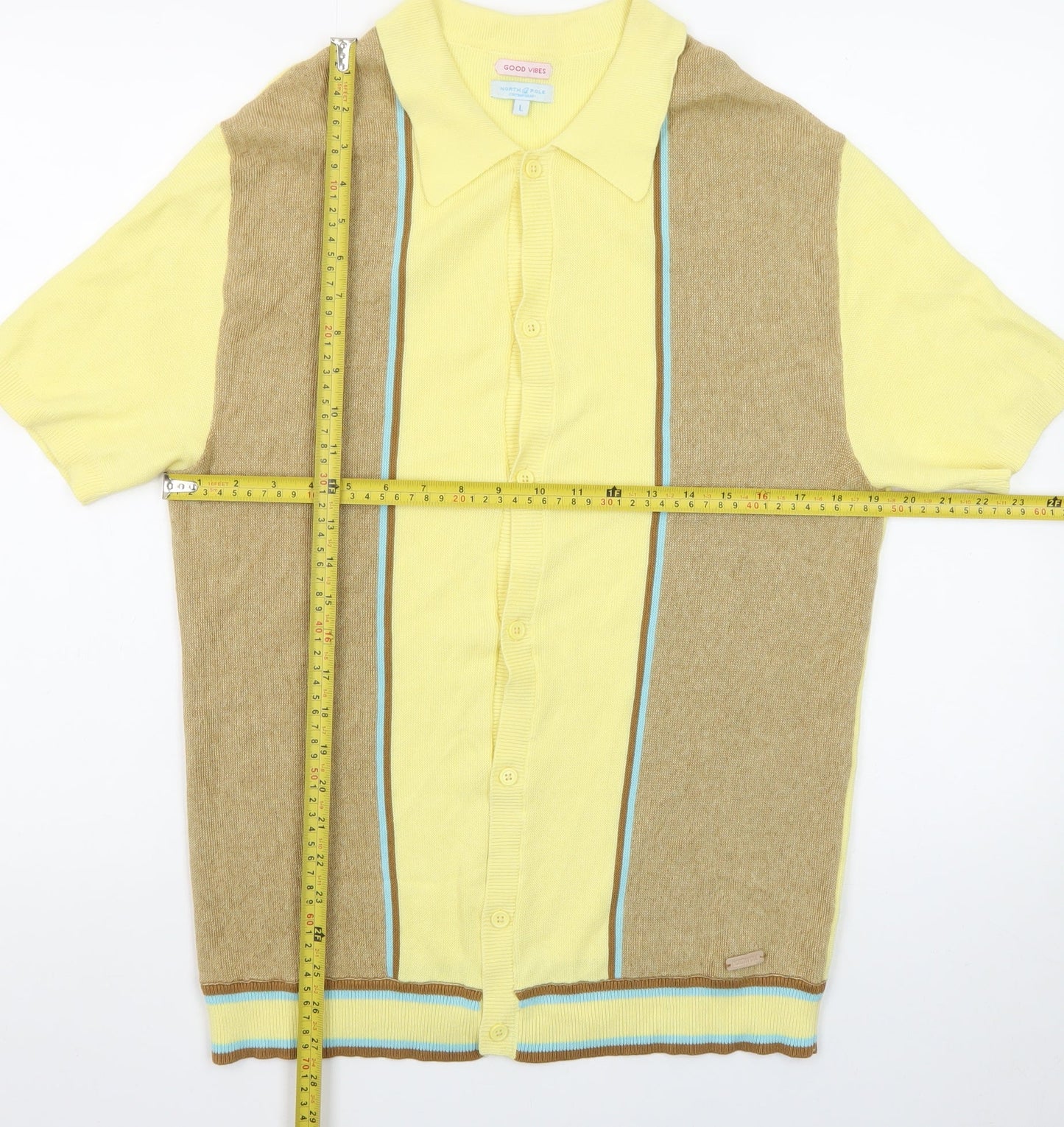 Good Vibes North Pole Contemporary Yellow Retro Men's L Polo Shirt