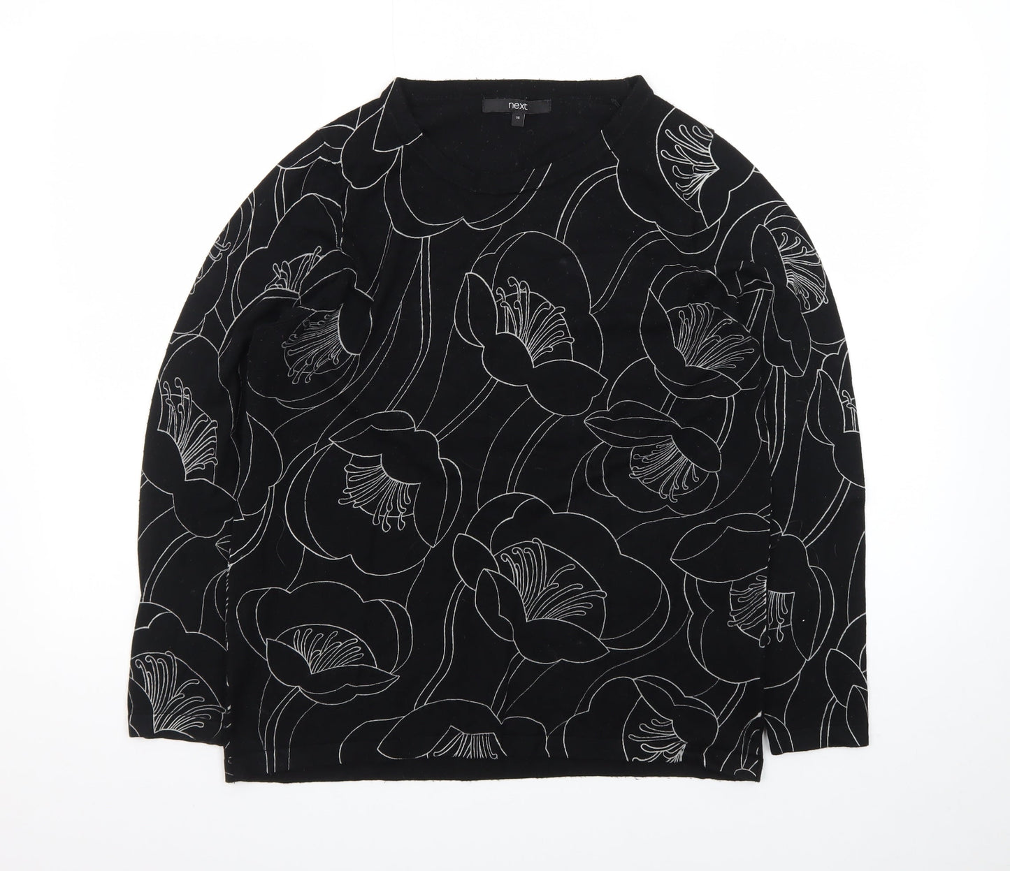 Next Women's Black Floral Knit Jumper Size 14 Viscose Blend